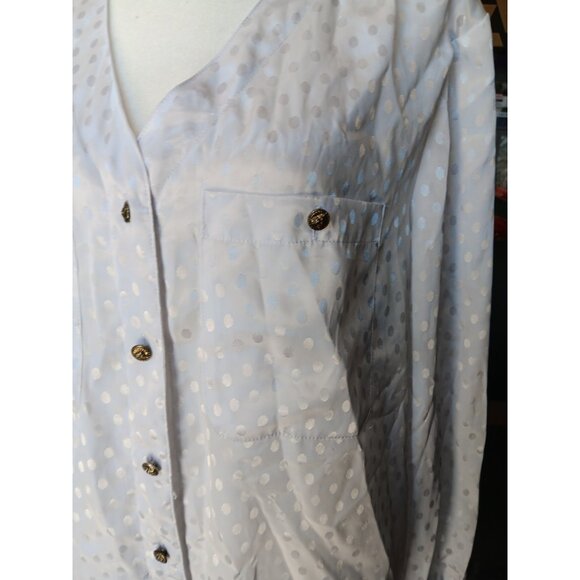 Vtg Gianna Button Up Blouse Long Sleeve White Polka Dot White with Pockets 12 - Picture 6 of 7